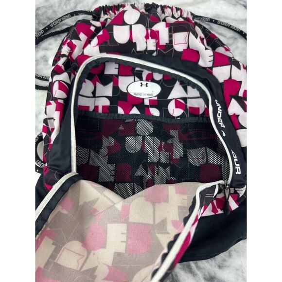 Backpack Under Armour Drawstring Pink Gray and Black Lightweight Bag Unisex - Picture 5 of 10